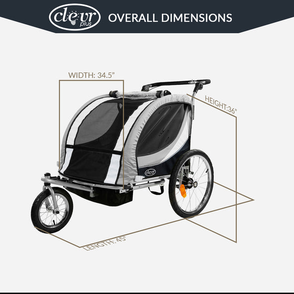 ClevrPlus Clevr Deluxe 3-in-1 Double Seat Bike Trailer Stroller Jogger for Child Kids, Grey (CL_CLP802608) - Alt Image 3