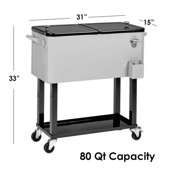 Home Aesthetics Grey 80 Qt Quart Rolling Cooler Ice Chest Beverage Bar for Patio Outdoor Party (CL_HOM502901) - Alt Image 2