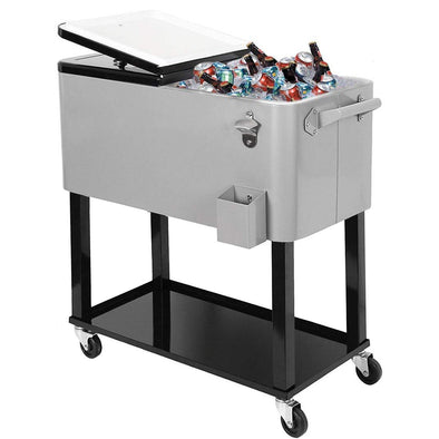 Home Aesthetics Grey 80 Qt Quart Rolling Cooler Ice Chest Beverage Bar for Patio Outdoor Party (CL_HOM502901) - Main Image