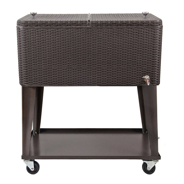 Home Aesthetics 80 Quart Qt Rolling Cooler Ice Chest  Beverage Cart, Dark Brown Wicker Faux Rattan Ice Tub Trolley (CL_HOM502902) - Alt Image 6