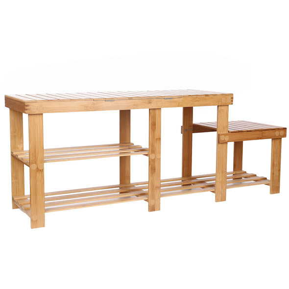 Clevr Natural Bamboo 2-Tier Shoe Storage Rack With Bench and Top Storage Drawer (CL_CRS503303) - Alt Image 2