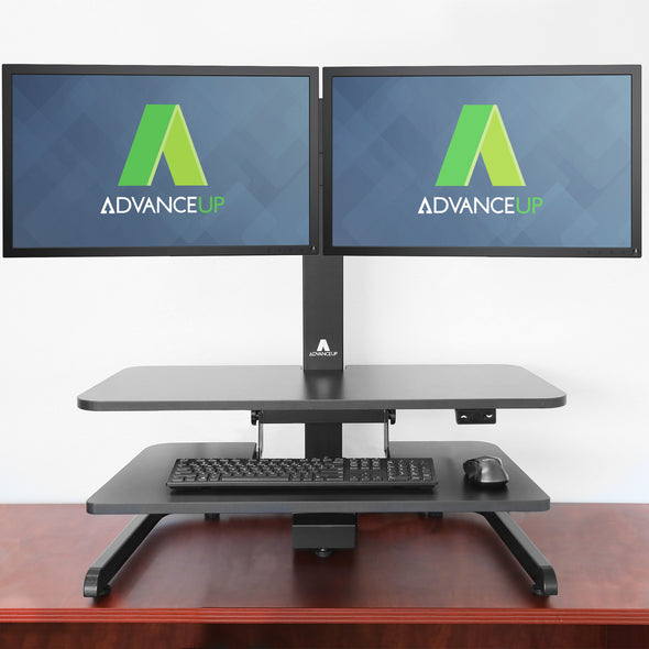 AdvanceUp Electric Automatic Standing Desk Converter Riser with Dual Monitor Mount, Black (CL_ADV503605) - Alt Image 1