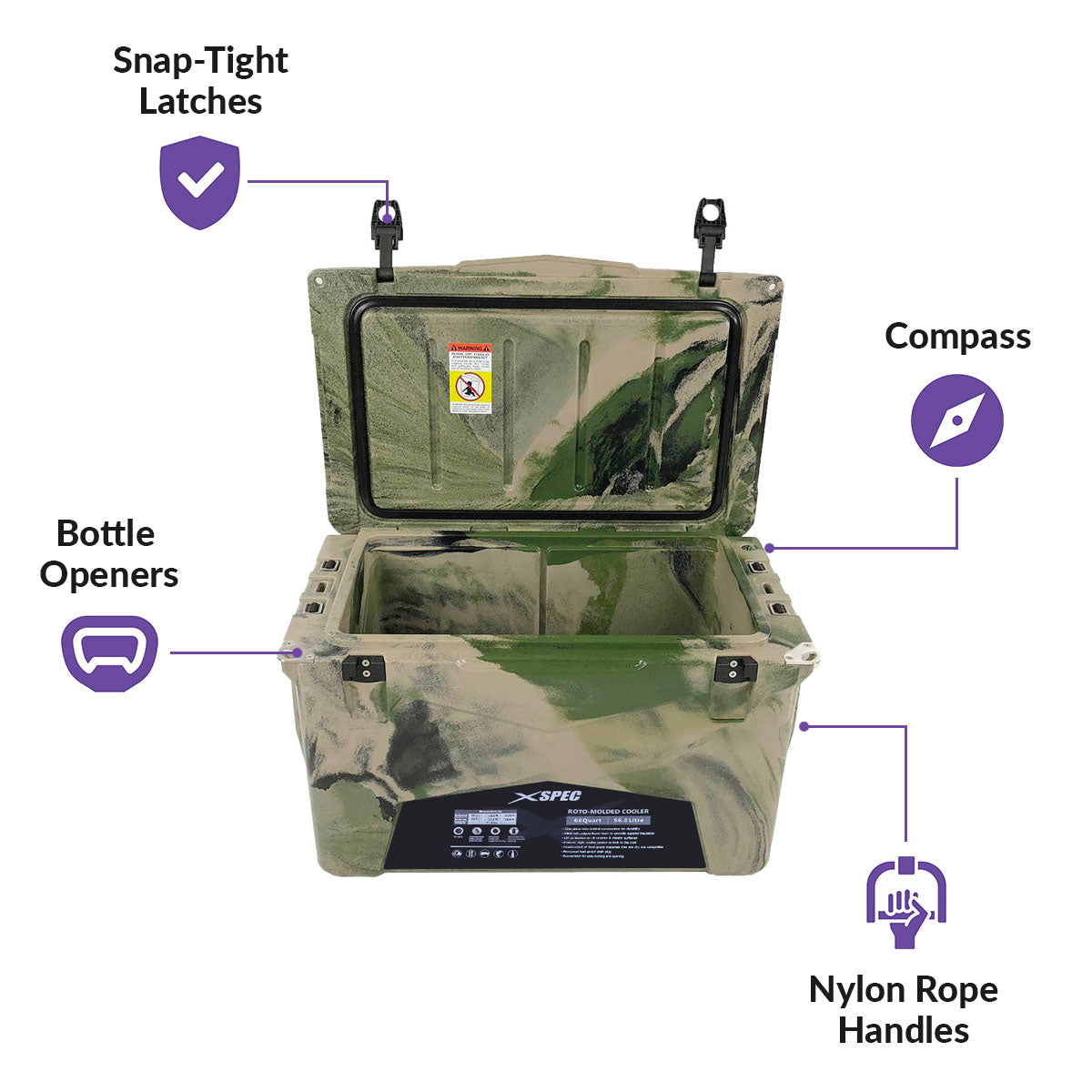 Xspec 60 Quart Roto Molded High Performance Cooler, Camouflage Crosslinks