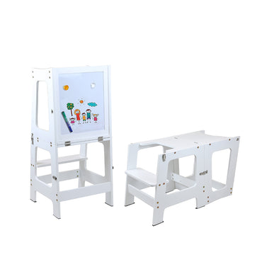 Clevr 2-in-1 Convertible Kids Kitchen Step Stool with Magnetic Activity Board (White) (CL_CRS504104 - new) - Main Image