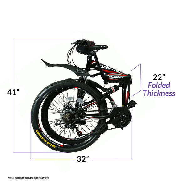 Xspec 21 Speed 26" Shimano Folding Mountain Bike, Black (CL_CRS804604) - Alt Image 3