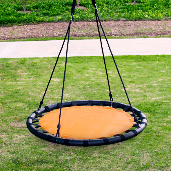 Clevr 40" Tree Net Web Saucer Round Teslin Swing, Adjustable 71" Height Rope,  Orange & Black (CL_CRS805809) - Alt Image 8