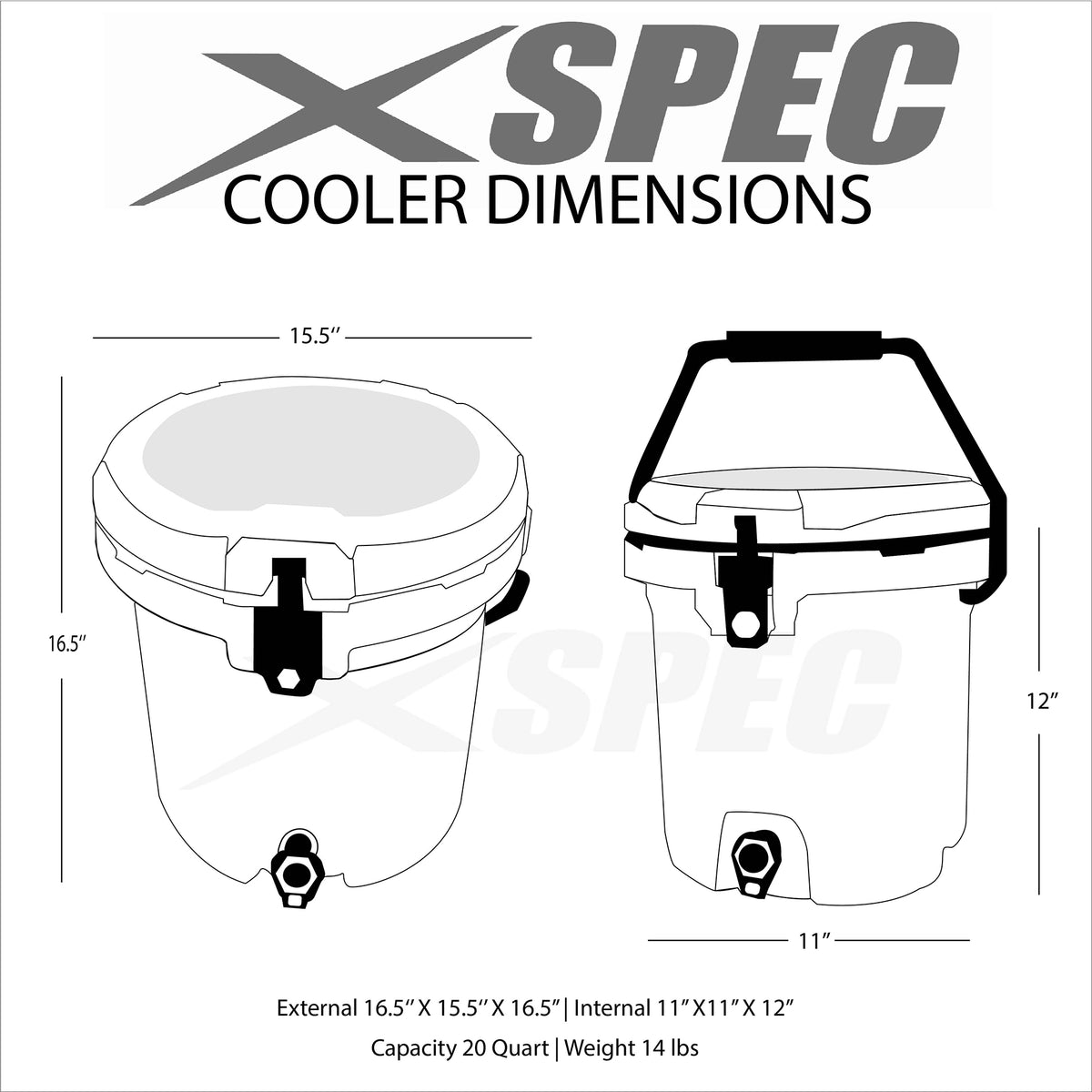 Xspec 5 Gallon Rotomolded Beverage Cooler Dispenser Outdoor Ice Bucket