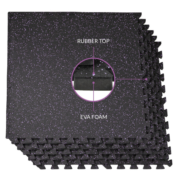 Xspec 1/2" thick Rubber Top EVA Foam Gym Mats 12pcs 48 Sq Ft Durable Grip, Purple Black (CL_XSP804933) - Alt Image 3