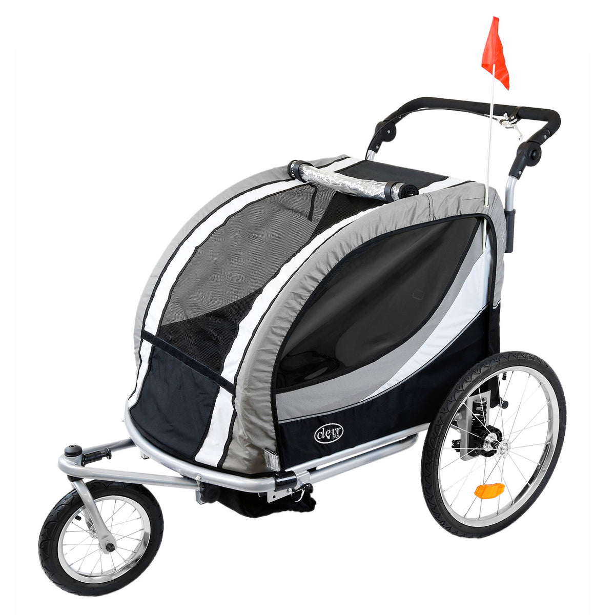 Clevr Deluxe 3-in-1 Double Seat Bike Trailer Stroller Jogger for Child Kids, Grey