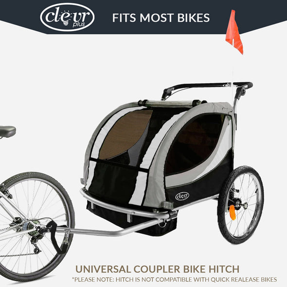 ClevrPlus Clevr Deluxe 3-in-1 Double Seat Bike Trailer Stroller Jogger for Child Kids, Grey (CL_CLP802608) - Alt Image 1