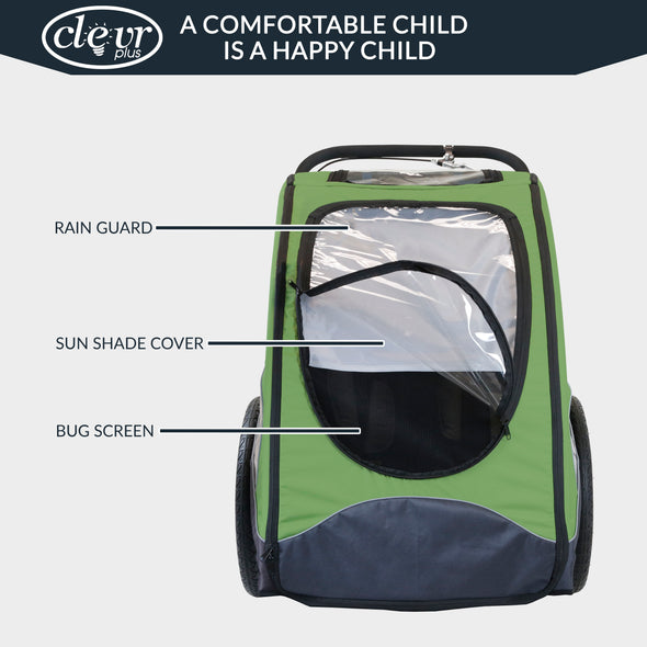 ClevrPlus Venturer Double Bicycle Baby Kid Child Trailer Bike Jogger/Stroller Folding, Green (CL_CLP802613) - Alt Image 7