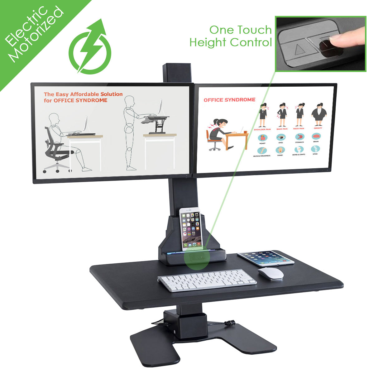 Automatic Riser Stand AdvanceUp Electric Auto Standing Desk Converter Riser with Dual Monito ...