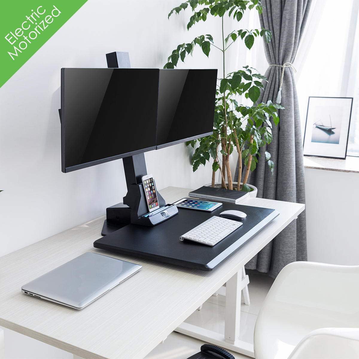 Automatic Riser Stand AdvanceUp Electric Auto Standing Desk Converter Riser with Dual Monito ...