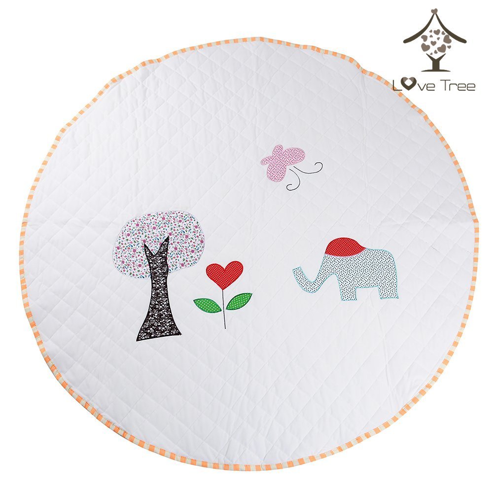 LoveTree Round White Kids Canvas Cushion Anti skid Door Mat Carpet Rug, Elephant
