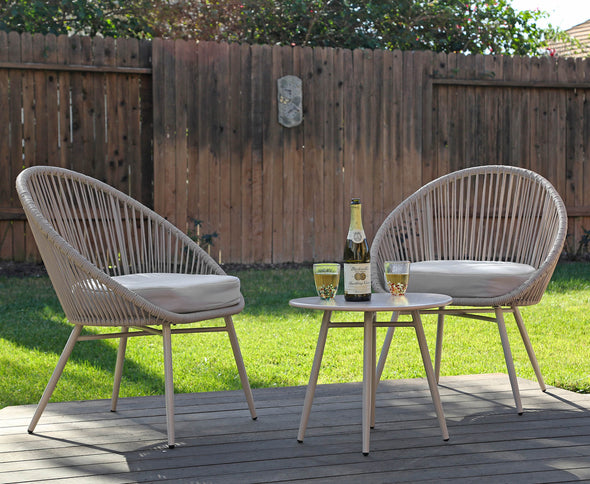 Home Aesthetics 3-Piece Patio Table Chairs Bistro Set Grey Outdoor All Weather Woven Rope Chair with Cushions (CL_HOM504401) - Alt Image 1