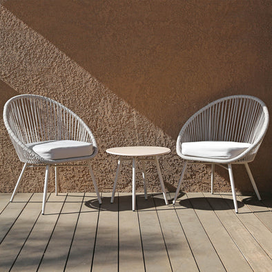 Home Aesthetics 3-Piece Patio Table Chairs Bistro Set Grey Outdoor All Weather Woven Rope Chair with Cushions (CL_HOM504401) - Main Image