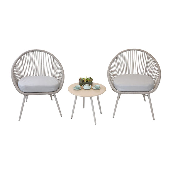 Home Aesthetics 3-Piece Patio Table Chairs Bistro Set Grey Outdoor All Weather Woven Rope Chair with Cushions (CL_HOM504401) - Alt Image 2