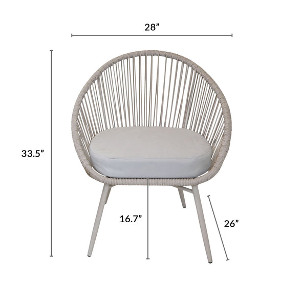 Home Aesthetics 3-Piece Patio Table Chairs Bistro Set Grey Outdoor All Weather Woven Rope Chair with Cushions (CL_HOM504401) - Alt Image 3