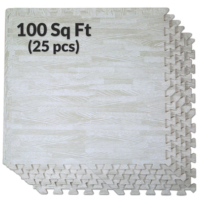 Home Aesthetics White Wood Grain Interlocking EVA Foam Floor Mats (100 Sq. Ft. - 25 pcs) (CL_HOM804923) - Main Image