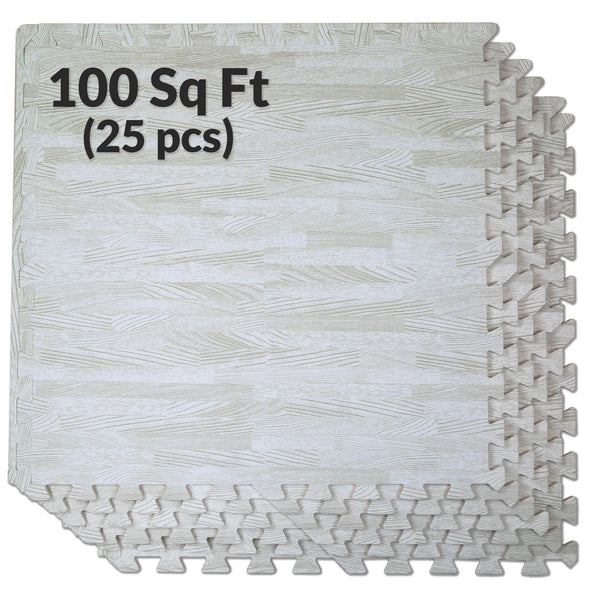 Home Aesthetics White Wood Grain Interlocking EVA Foam Floor Mats (100 Sq. Ft. - 25 pcs) (CL_HOM804923) - Main Image
