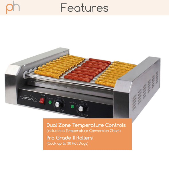 PartyHut Commercial 30 Hot Dog 11 Roller Grill Cooker Warmer Hotdog Machine (CL_PTH201710) - Alt Image 4