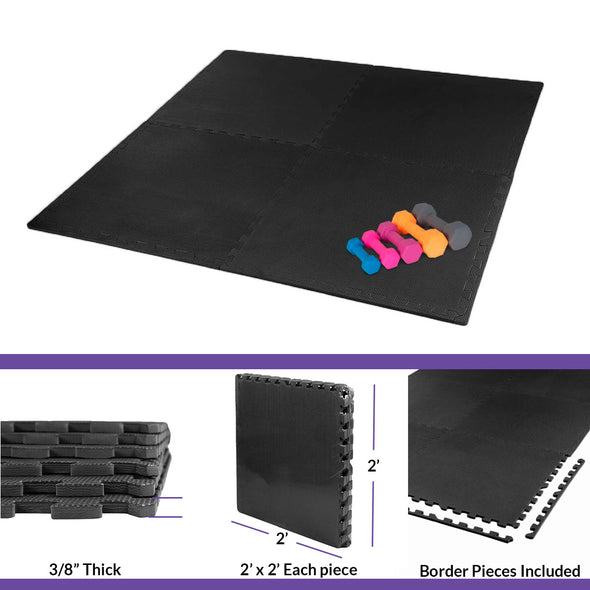 Xspec 3/8" Thick 100 Sq Ft EVA Foam Floor Exercise Gym Mats 25 pcs, Black (CL_XSP804901) - Alt Image 4