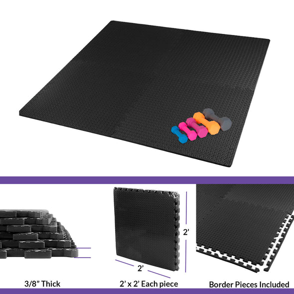 Xspec 3/8" Thick 100 Sq Ft Steel EVA Foam Floor Exercise Gym Mat 25 pcs, Black (CL_XSP804905) - Alt Image 5