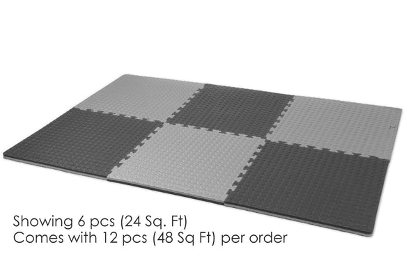 Xspec 1" Extra Thick Reversible EVA Foam Gym Mats 12 pcs 48 Sq Ft, Black & Grey (CL_XSP804913) - Alt Image 4
