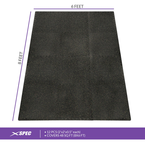 Xspec 1/2" thick Rubber Top EVA Foam Gym Mats 12pcs 48 Sq Ft Durable Grip, Yellow Black (CL_XSP804934) - Alt Image 5