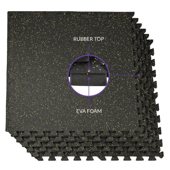 Xspec 1/2" thick Rubber Top EVA Foam Gym Mats 12pcs 48 Sq Ft Durable Grip, Yellow Black (CL_XSP804934) - Alt Image 3