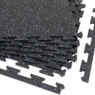 Xspec 8mm 5/16" Thick 24 Sq Ft Rubber Gym Mat Flooring Interlocking Tile 6 pcs, Blue Black (CL_XSP804942) - Main Image