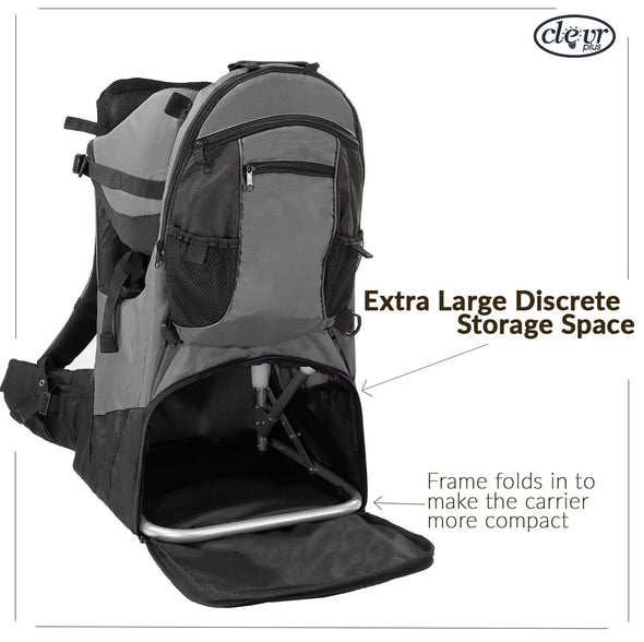 ClevrPlus Deluxe Lightweight Baby Backpack Child Carrier, Grey (CL_CRS600223) - Alt Image 5