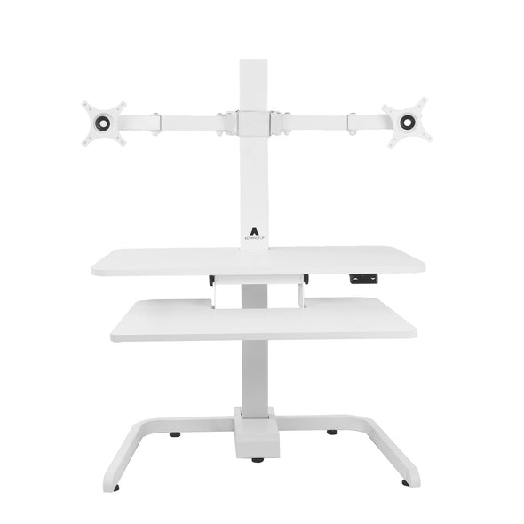 AdvanceUp Electric Automatic Standing Desk Converter Riser with Dual Monitor Mount, White (CL_ADV503606) - Alt Image 6