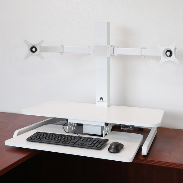 AdvanceUp Electric Automatic Standing Desk Converter Riser with Dual Monitor Mount, White (CL_ADV503606) - Alt Image 5