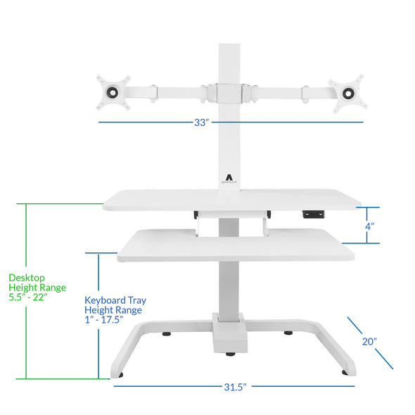 AdvanceUp Electric Automatic Standing Desk Converter Riser with Dual Monitor Mount, White (CL_ADV503606) - Alt Image 2