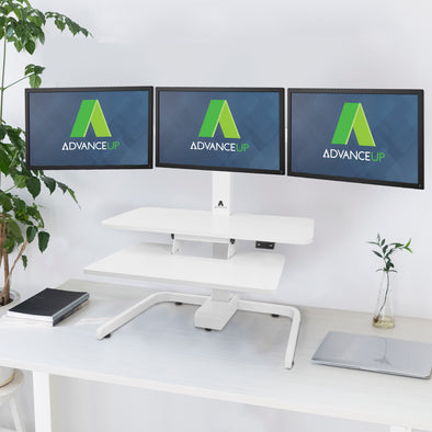 AdvanceUp Electric Automatic Standing Desk Converter Riser with Triple Monitor Mount, White (CL_ADV503608) - Main Image