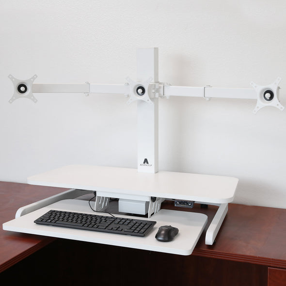 AdvanceUp Electric Automatic Standing Desk Converter Riser with Triple Monitor Mount, White (CL_ADV503608) - Alt Image 6