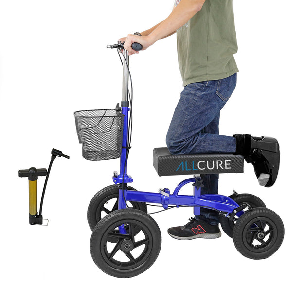 AllCure Quad Wheel All Terrain Foldable Medical Steerable Knee Walker Scooter Crutch Alternative, Blue (CL_ALC401133) - Alt Image 1
