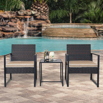 Home Aesthetics 3 Pieces Outdoor Patio Bistro Chair Table Set, Rattan Wicker Patio Furniture (CL_LXFU0033) - Main Image