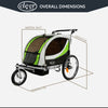 ClevrPlus Clevr Deluxe 3-in-1 Double Seat Bike Trailer Stroller Jogger for Child Kids, Green (CL_CLP802607) - Alt Image 3