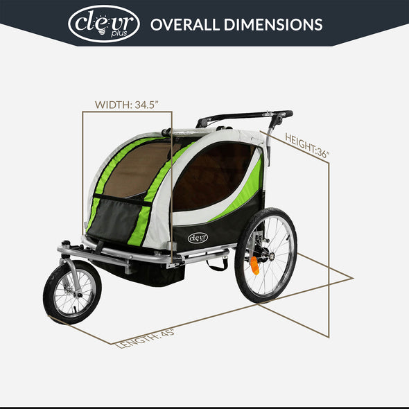ClevrPlus Clevr Deluxe 3-in-1 Double Seat Bike Trailer Stroller Jogger for Child Kids, Green (CL_CLP802607) - Alt Image 3