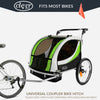 ClevrPlus Clevr Deluxe 3-in-1 Double Seat Bike Trailer Stroller Jogger for Child Kids, Green (CL_CLP802607) - Alt Image 2