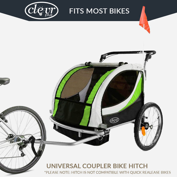 ClevrPlus Clevr Deluxe 3-in-1 Double Seat Bike Trailer Stroller Jogger for Child Kids, Green (CL_CLP802607) - Alt Image 2