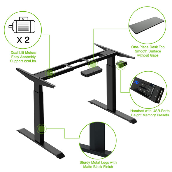 AdvanceUp Dual Motor Electric Standing Office Desk Adjustable Stand Up Workstation, Support 220 lbs, 47" Height and Memory Presets, Black, Frame & Top Set (CL_CRS202301+202321) - Alt Image 1