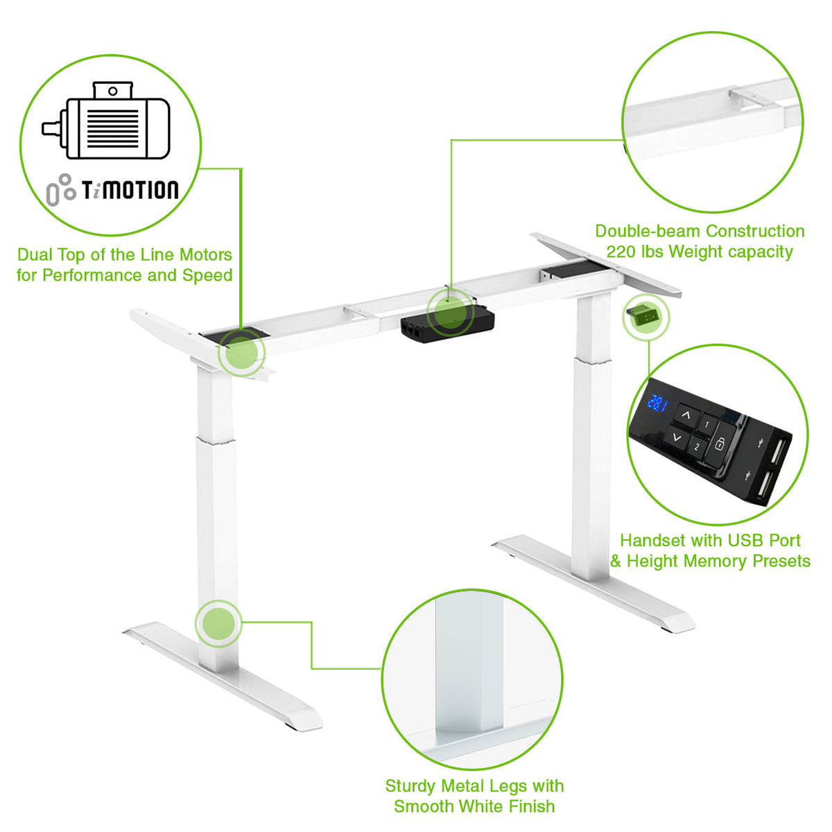 White 47" Dual Motor Electric Stand Up Office Desk with USB Port, Frame only
