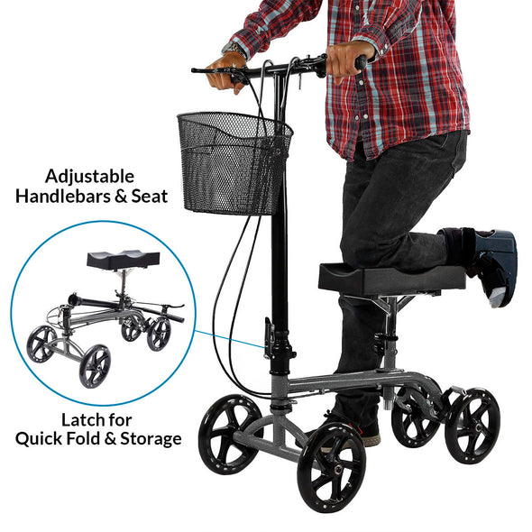 AllCure Foldable Medical Steerable Knee Walker Crutch Alternative, Silver (CL_ALC401101) - Alt Image 1