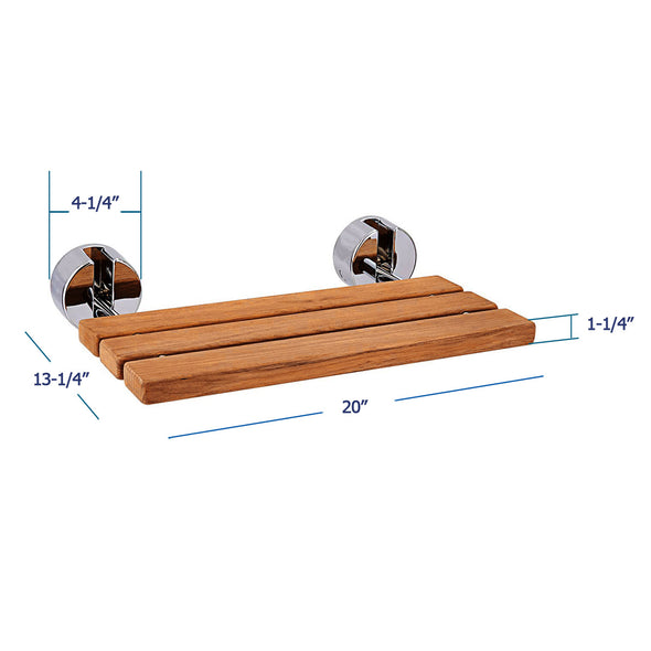 Home Aesthetics 20" Teak Wood Folding Wall Mounted Shower Seat Bench Modern Clear Coated Medical (CL_HOM501102) - Alt Image 6