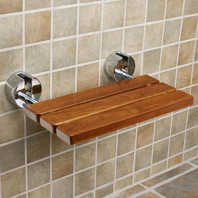 Home Aesthetics 20" Teak Wood Folding Wall Mounted Shower Seat Bench Modern Clear Coated Medical (CL_HOM501102) - Main Image