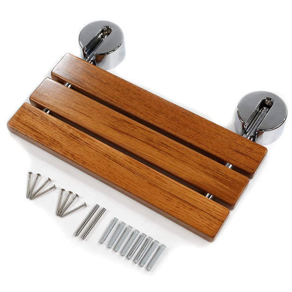 Home Aesthetics 20" Teak Wood Folding Wall Mounted Shower Seat Bench Modern Clear Coated Medical (CL_HOM501102) - Alt Image 2