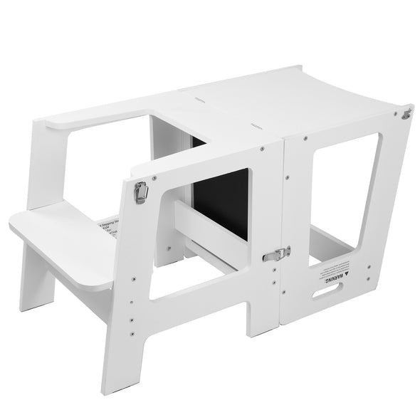 Clevr 2-in-1 Convertible Kids Kitchen Step Stool with Magnetic Activity Board (White) (CL_CRS504104 - new) - Alt Image 2
